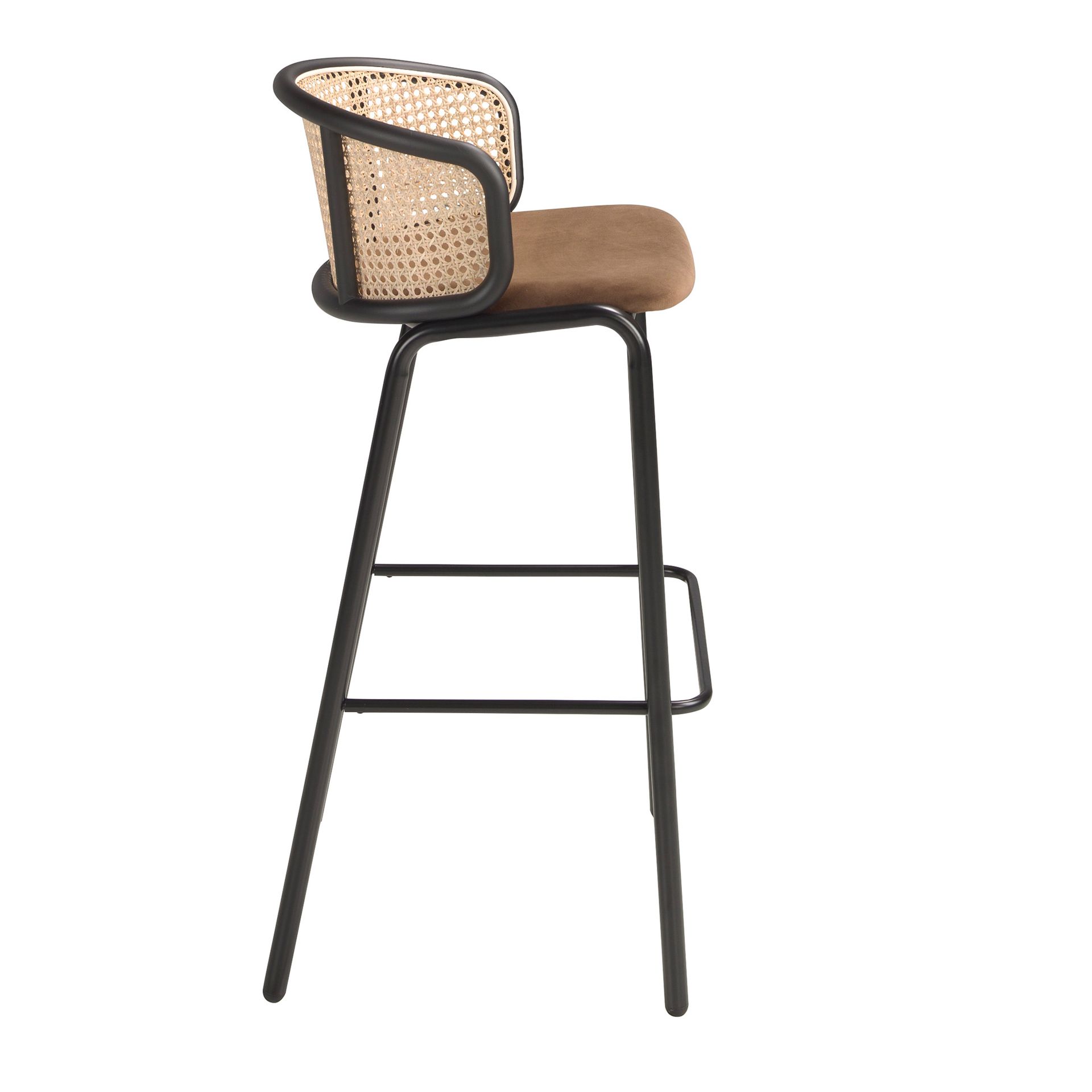 Барный стул 4128/BS-1698A из коричневого бархата и ротанга Angel Cerda