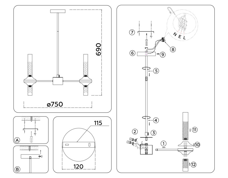 Люстра на штанге Ambrella Light LH55360