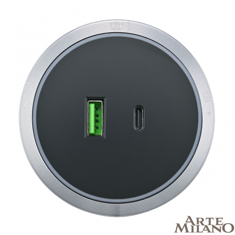 Трековая система розеток Arte Milano 380066TS LED/USB-Type-C Grey