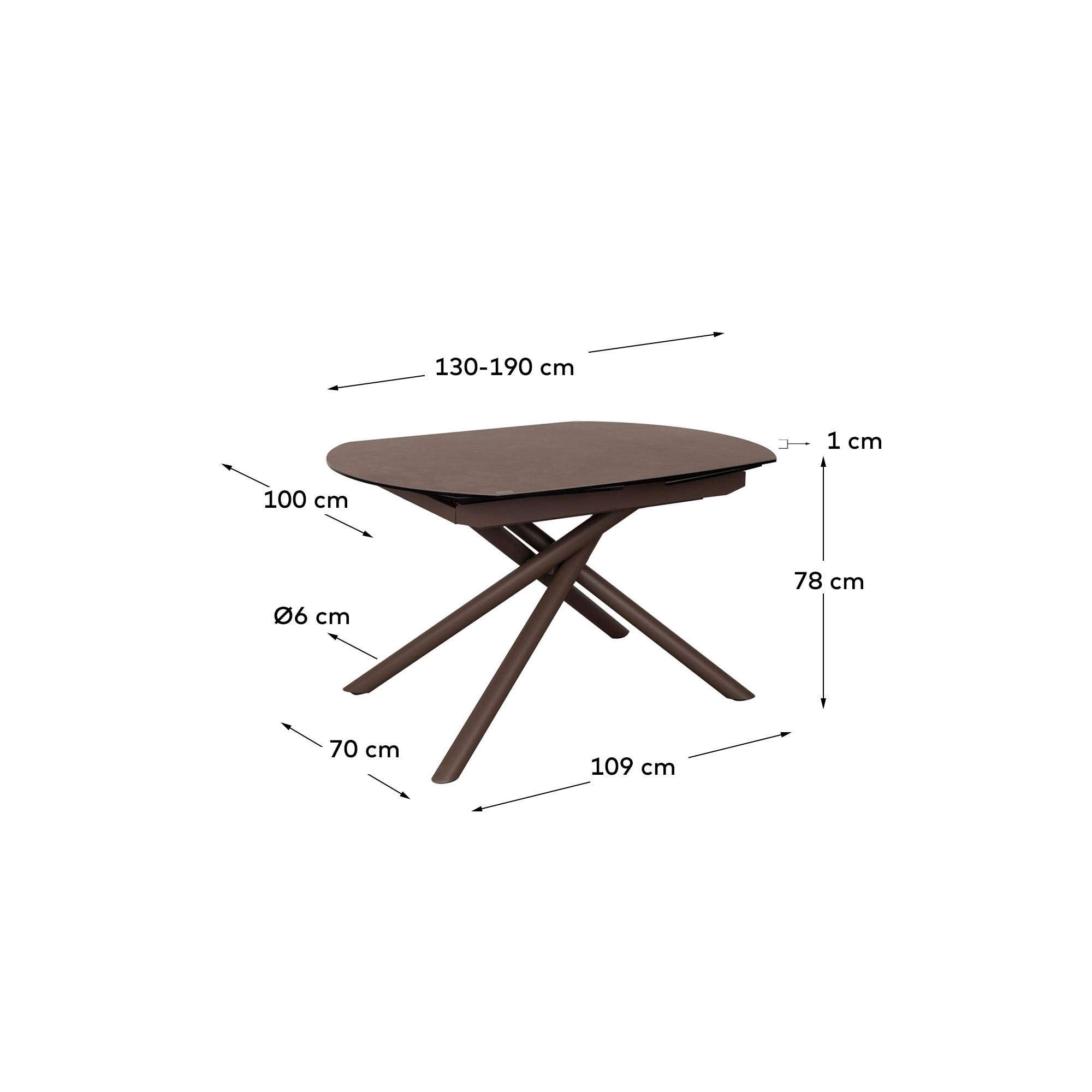 Yodalia Раздвижной стол из керамики и стали с коричневой отделкой 130 (190) x 100 см La Forma (ex Julia Grup)