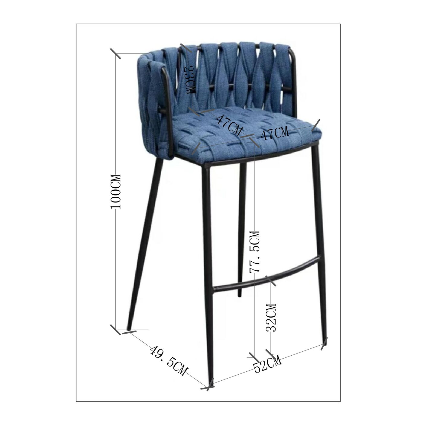 Стул барный Staten Island Blue 77 см KARE 87483