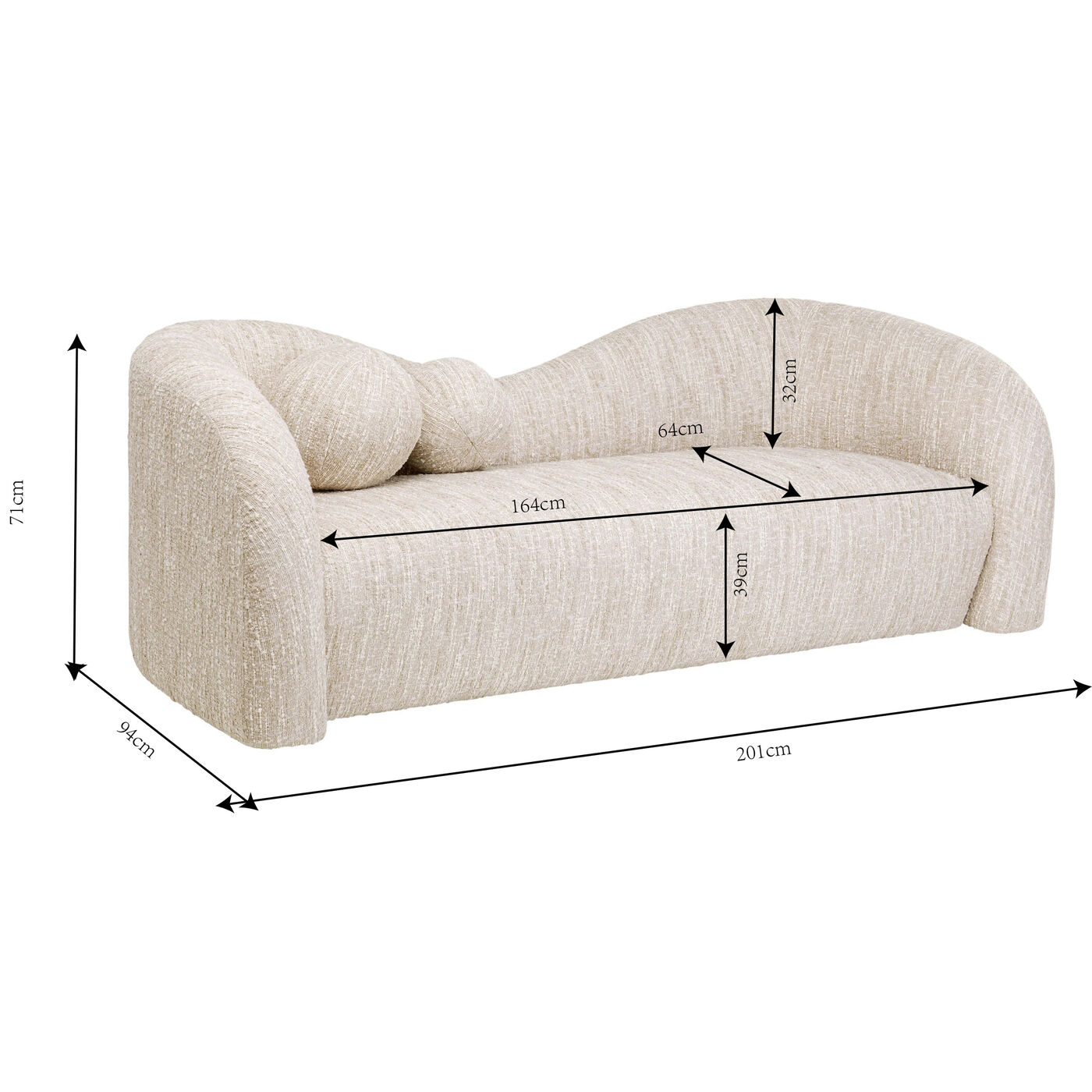 Диван 2-х местный Livia Melange Cream 201cm KARE 88036