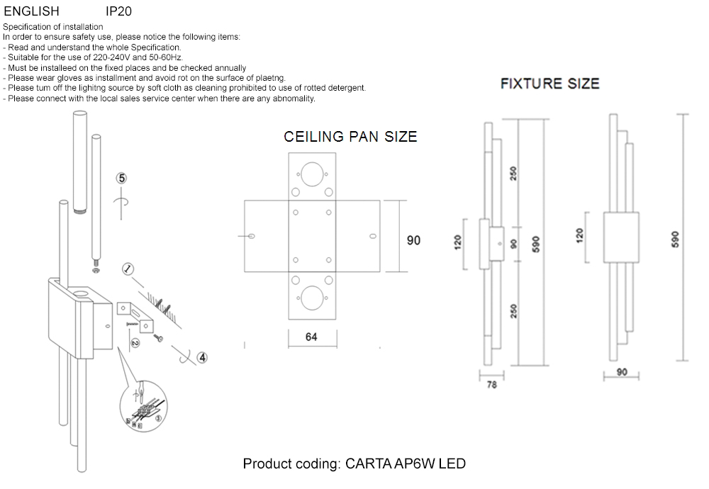 Бра Crystal Lux CARTA AP6W LED WHITE/BRASS