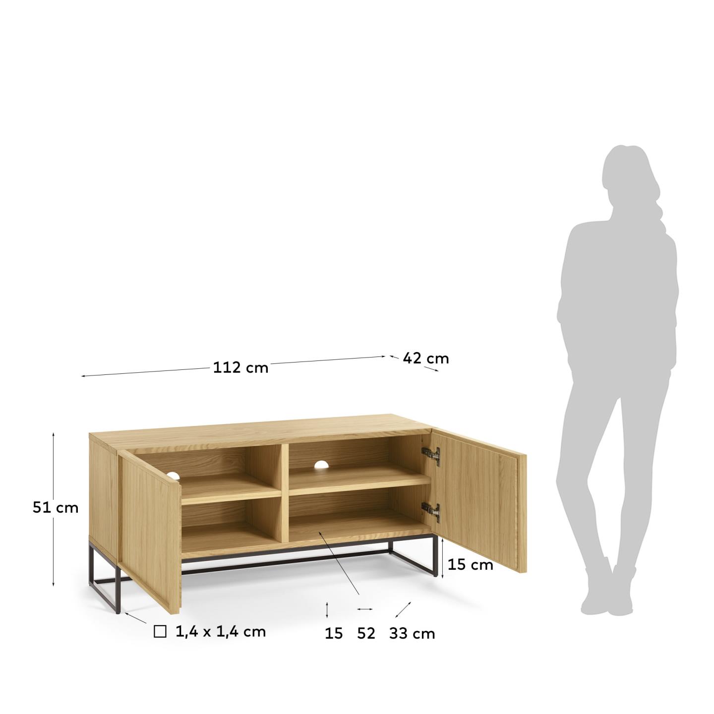 Тумба под ТВ Taiana с дубовым шпоном и стальным каркасом 2 ящика 112 x 51 см La Forma (ex Julia Grup)