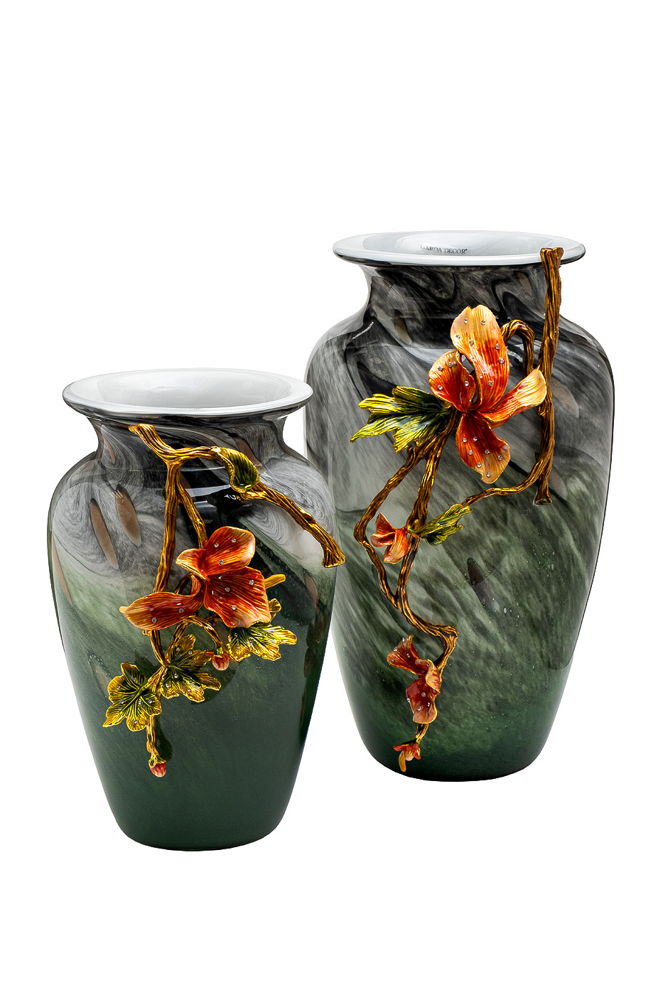 Ваза стеклянная зеленая с цветком Garda Decor 55RV6816L