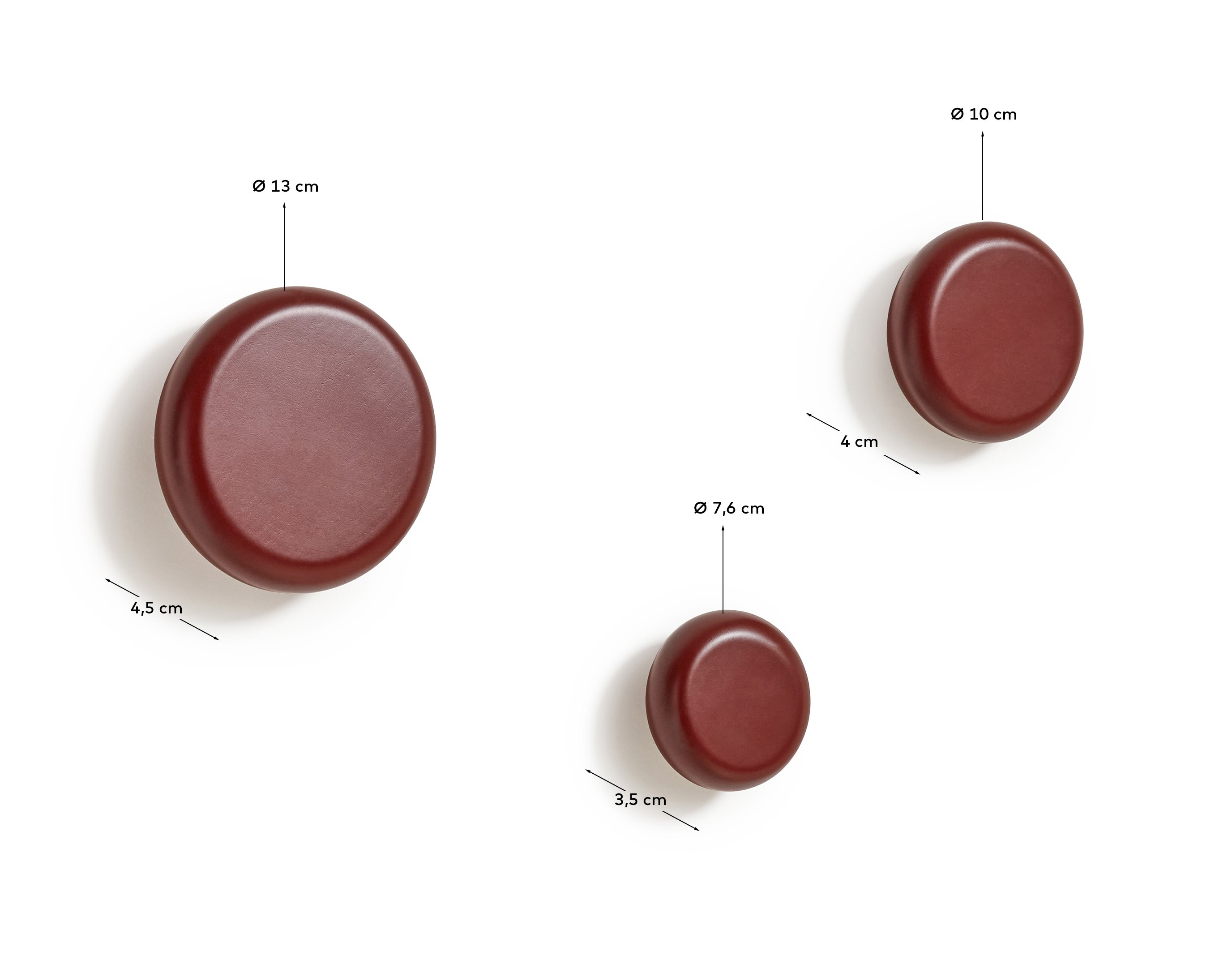 Nadue Набор из 3 настенных крючков из массива бука с темно-бордовой отделкой La Forma (ex Julia Grup)