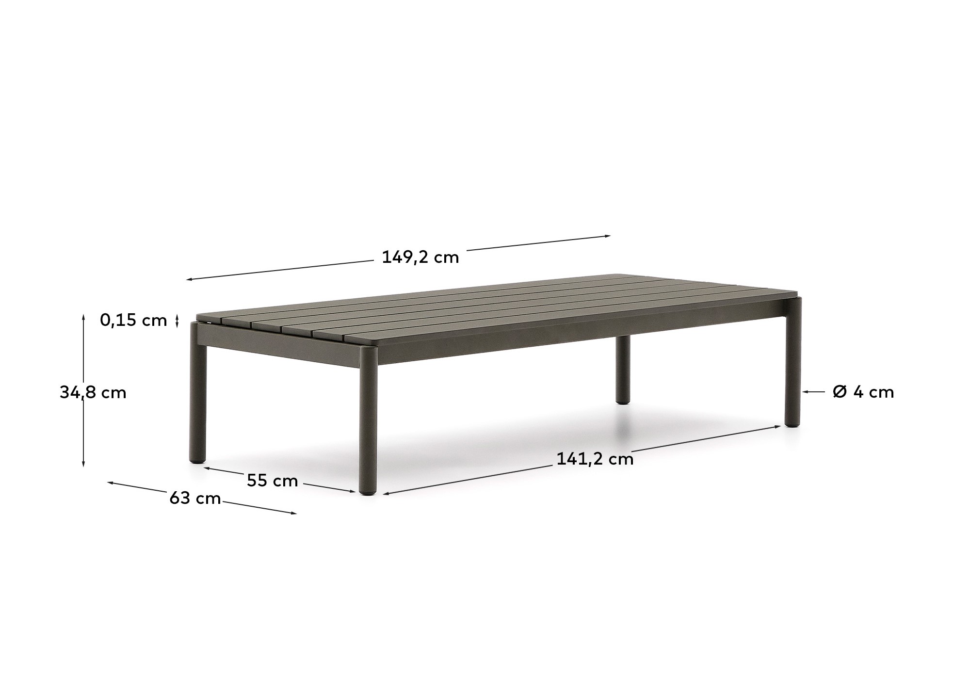 Журнальный столик Sorells из зеленого алюминия 63 x 149 см La Forma 251402