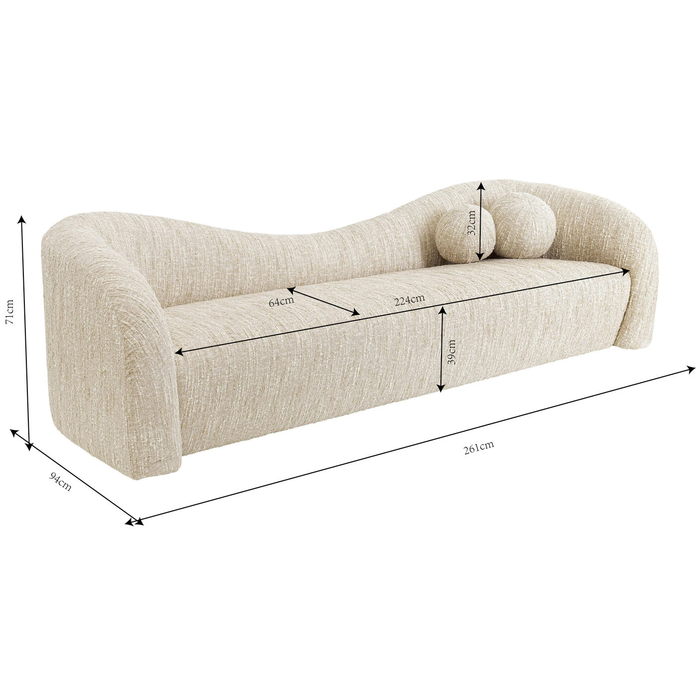 Диван 3-х местный Livia Melange Cream 261cm KARE 88034