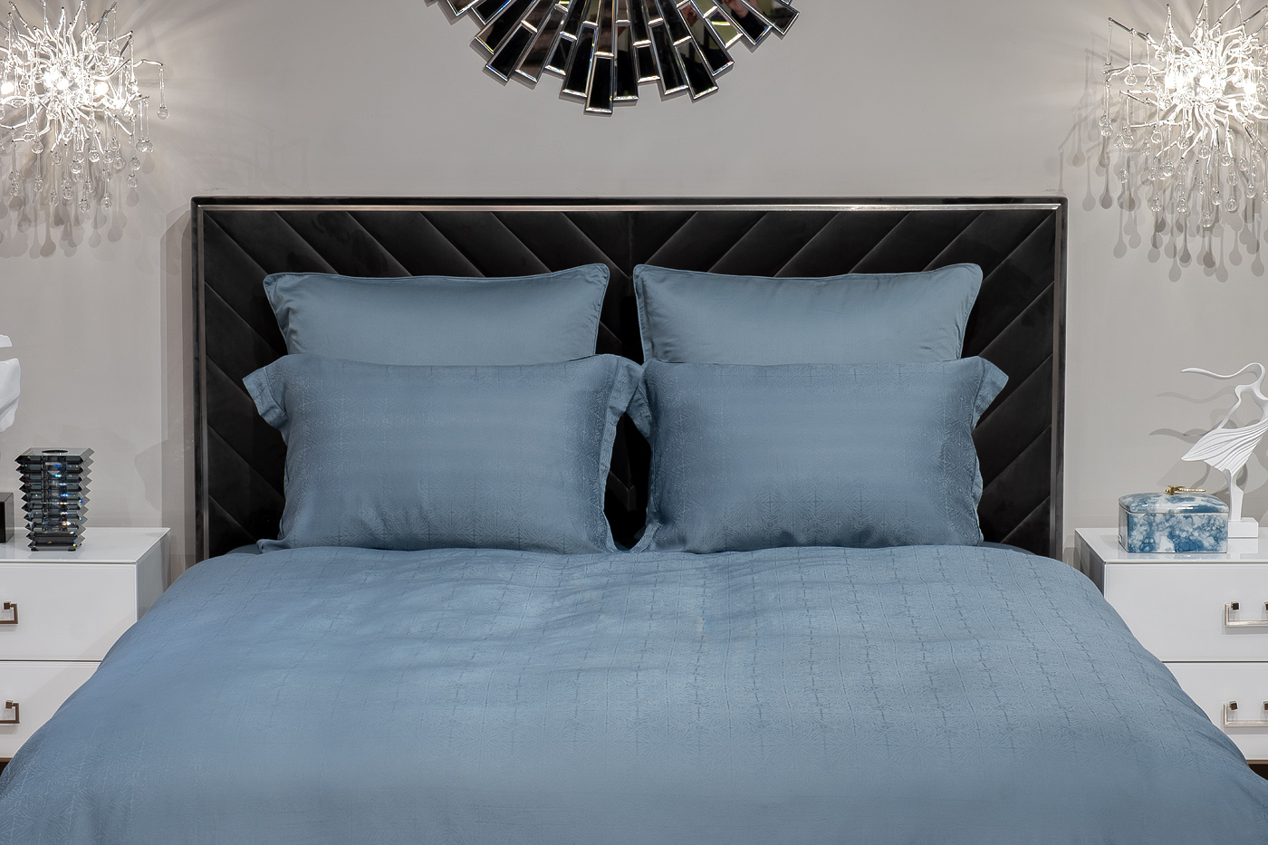 Комплект постельного белья Муар евро бамбук сине-зеленый Garda Decor 180JOD-18011