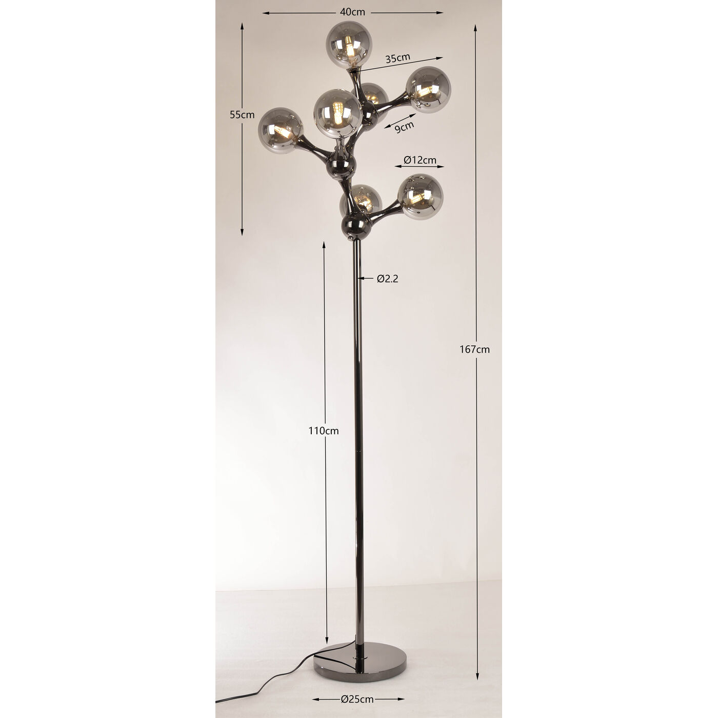 Светильник напольный Atomic Balls Smoke 174cm KARE 57188