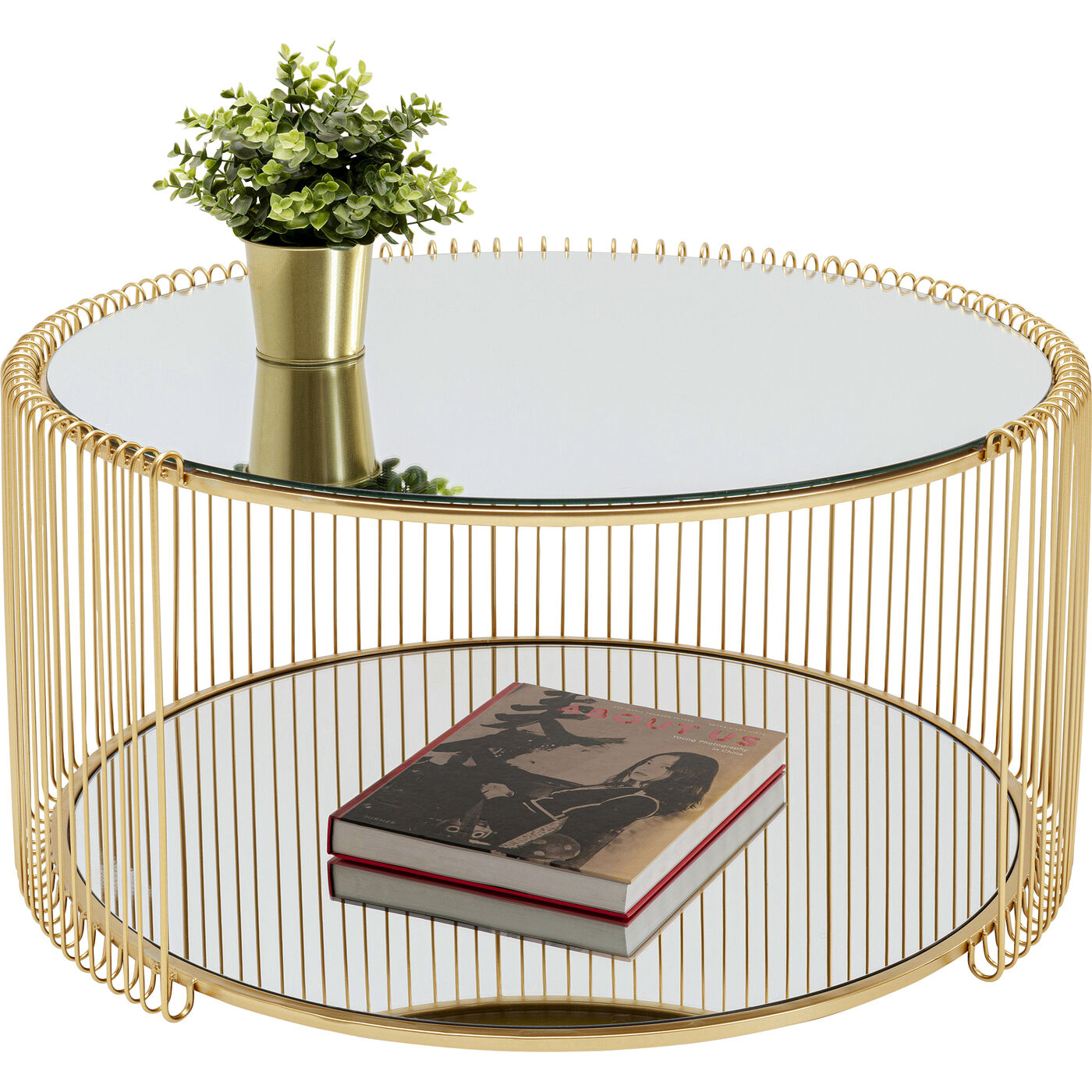 Стол кофейный Wire Double Brass Ø80cm KARE 70336