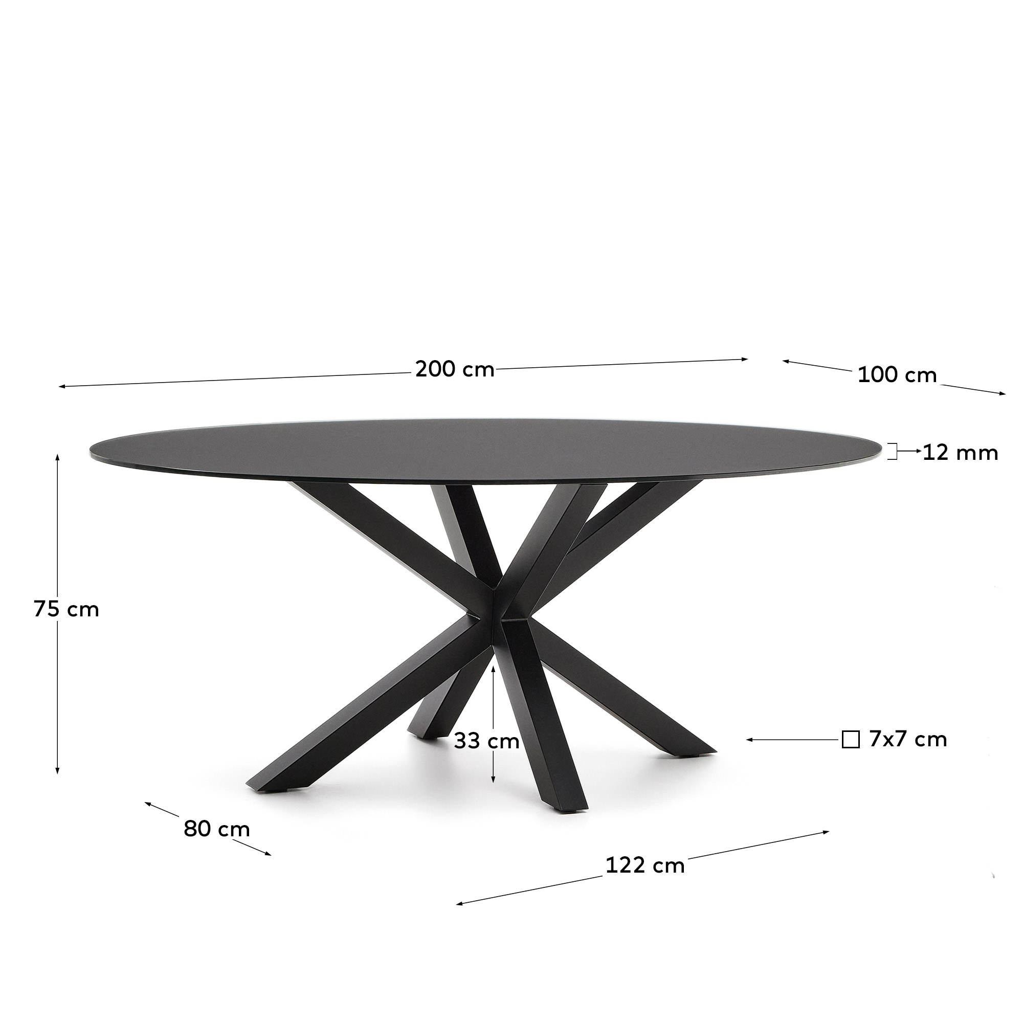 Стол Argo с черным стеклом и черными стальными ножками Ø 200 x 100 см La Forma (ex Julia Grup)