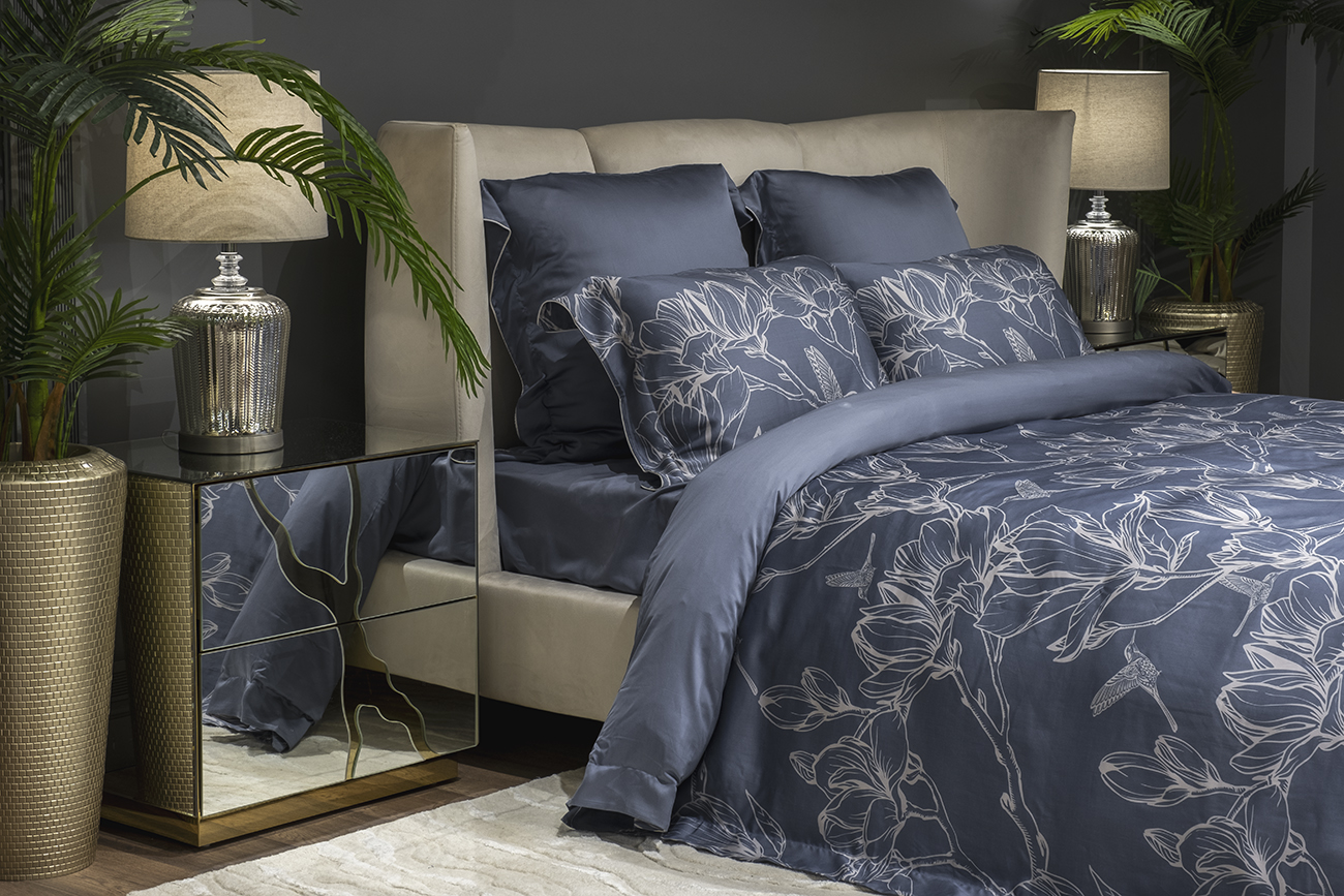 Пододеяльник Магнолия с принтом синий Garda Decor 144HF-10412