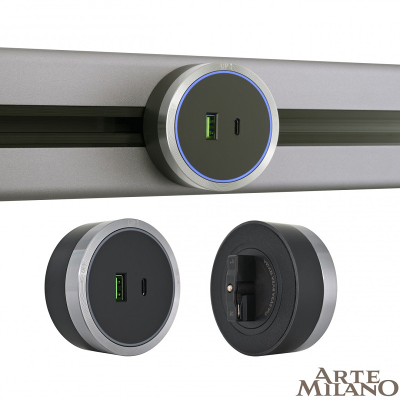 Трековая система розеток Arte Milano 380066TS LED/USB-Type-C Grey