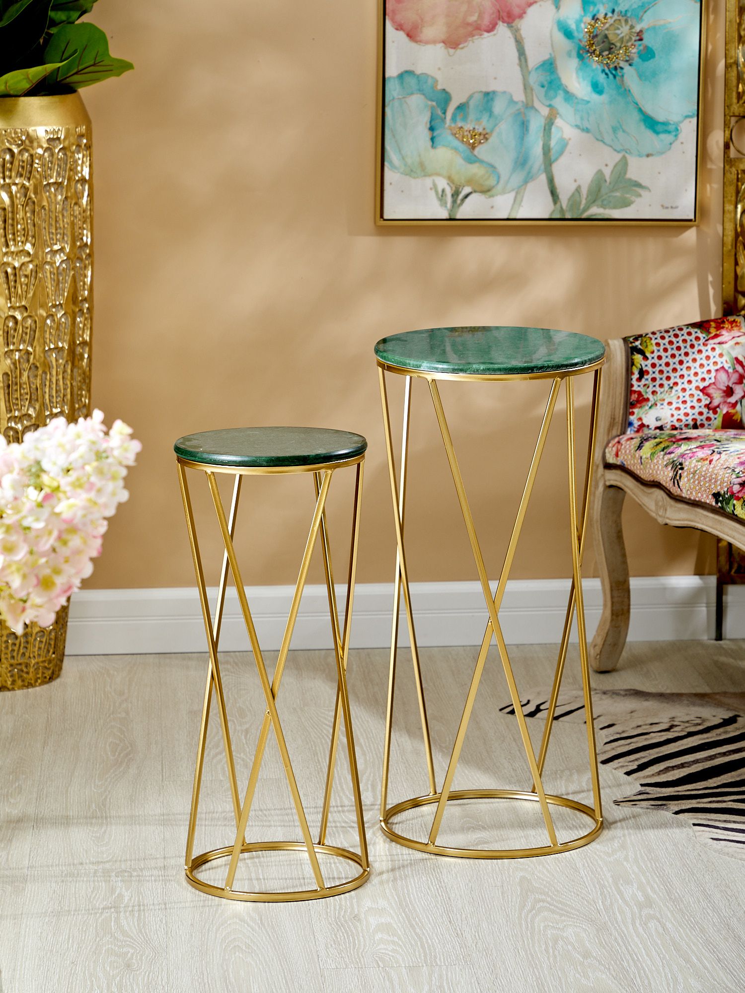 Столики приставные с зеленым мрамором, набор Glasar 54-046/045