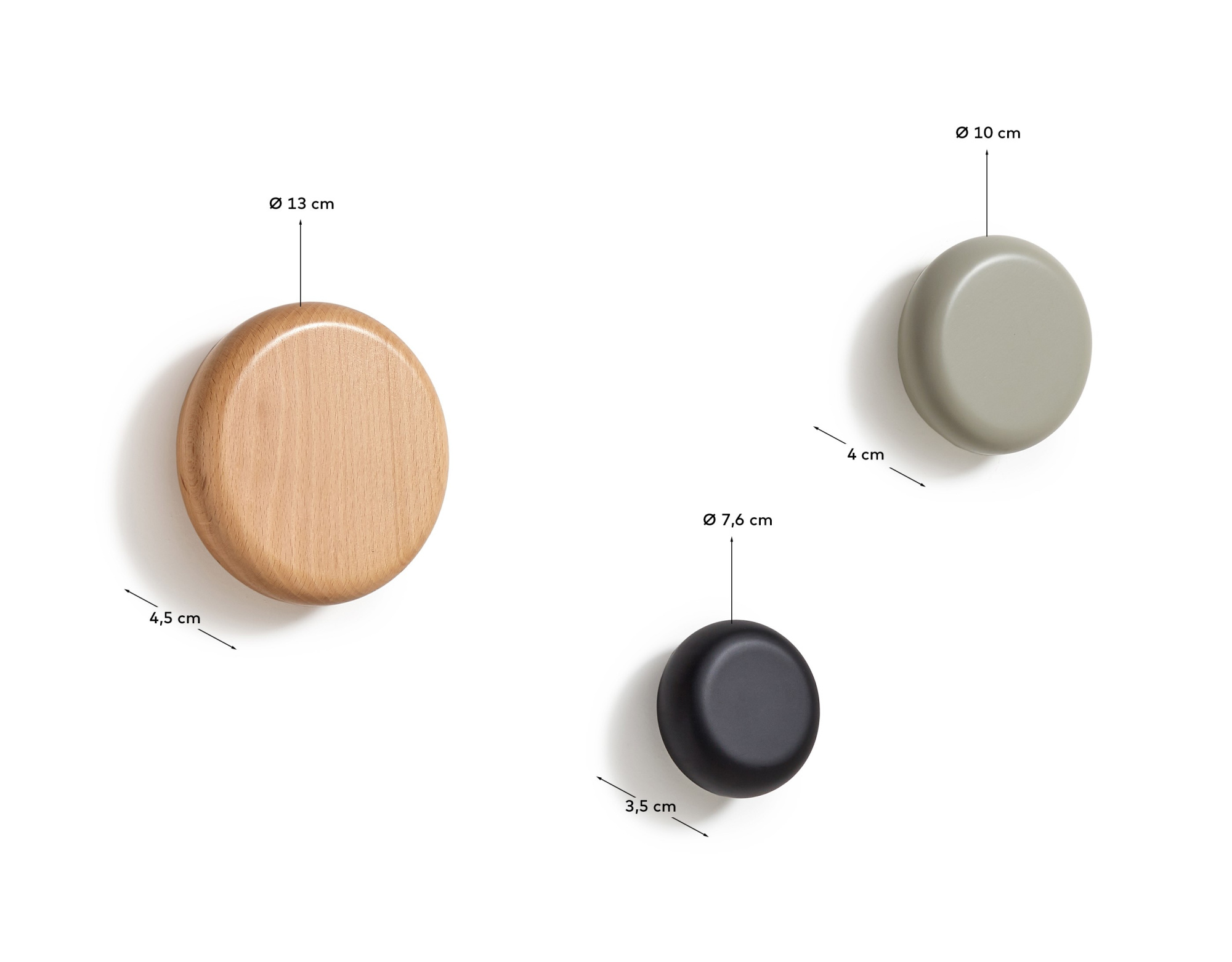 Nadue Набор из 3 настенных крючков из массива бука с натуральной, серой и черной отделкой La Forma (ex Julia Grup)