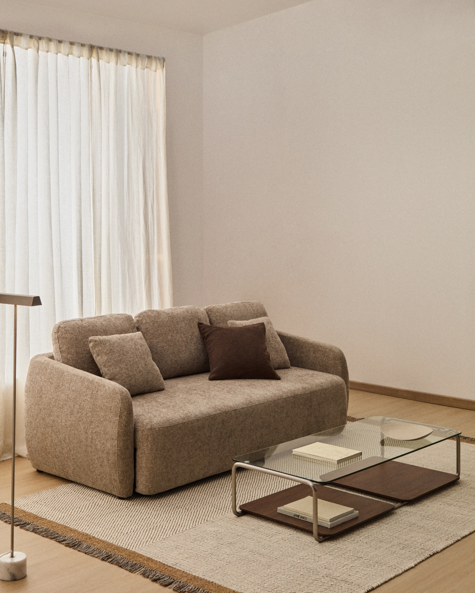 Трехместный диван-кровать Laira из бежевой синели, 218 см La Forma 453041