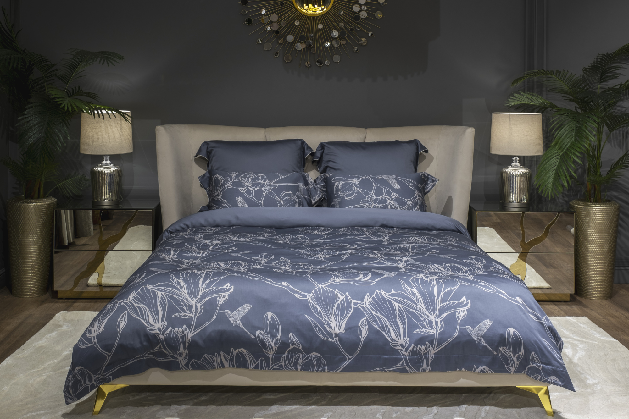 Пододеяльник Магнолия с принтом синий Garda Decor 144HF-10412